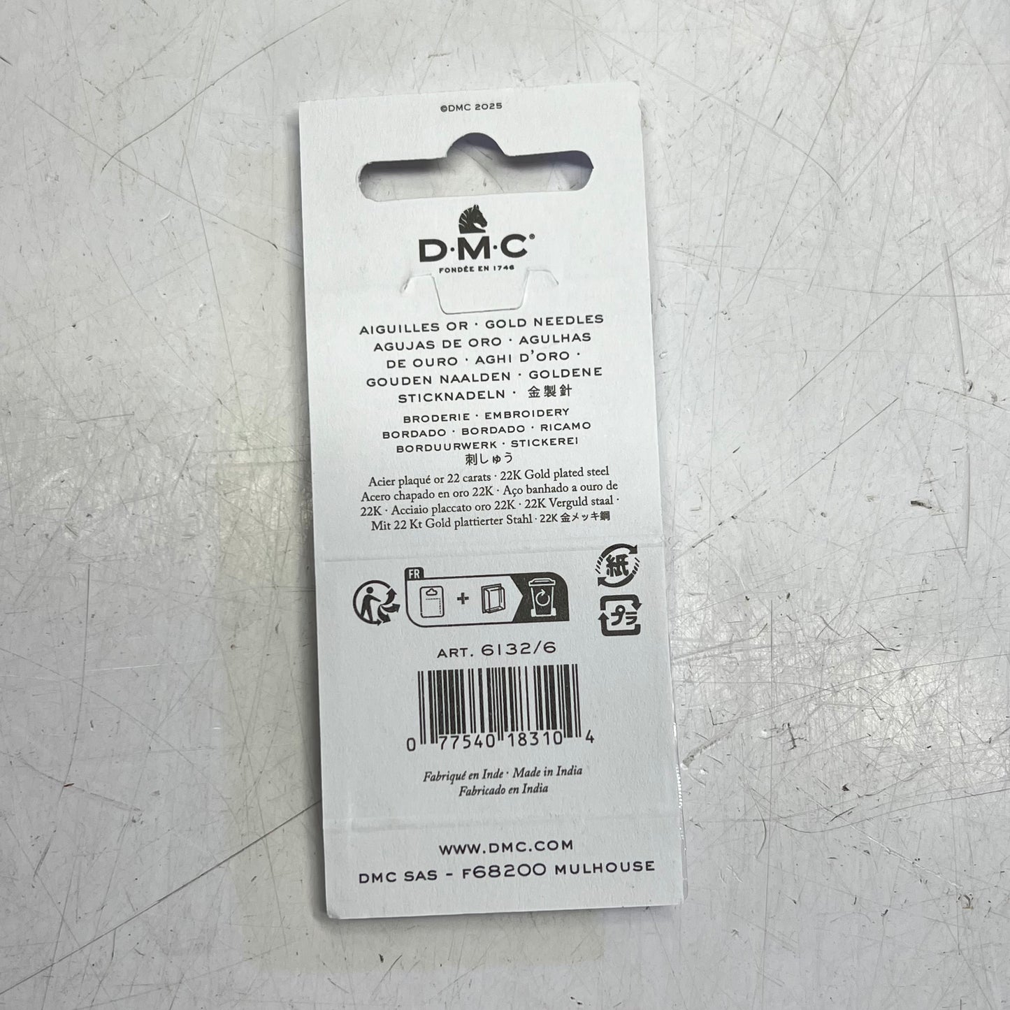 DMC (6 PACK, 4 EACH) Embroidery Needles  1,3 & 5 Gold Plated  6132/6