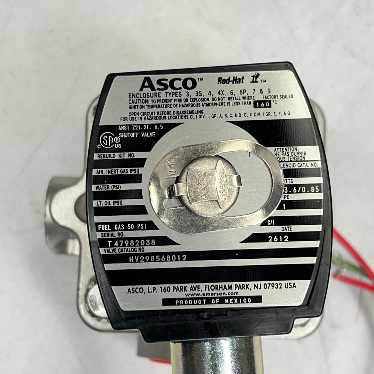 ASCO Low Temperature Gas Shutoff Valve Peak & Hold Design 24/DC INT HV298568012