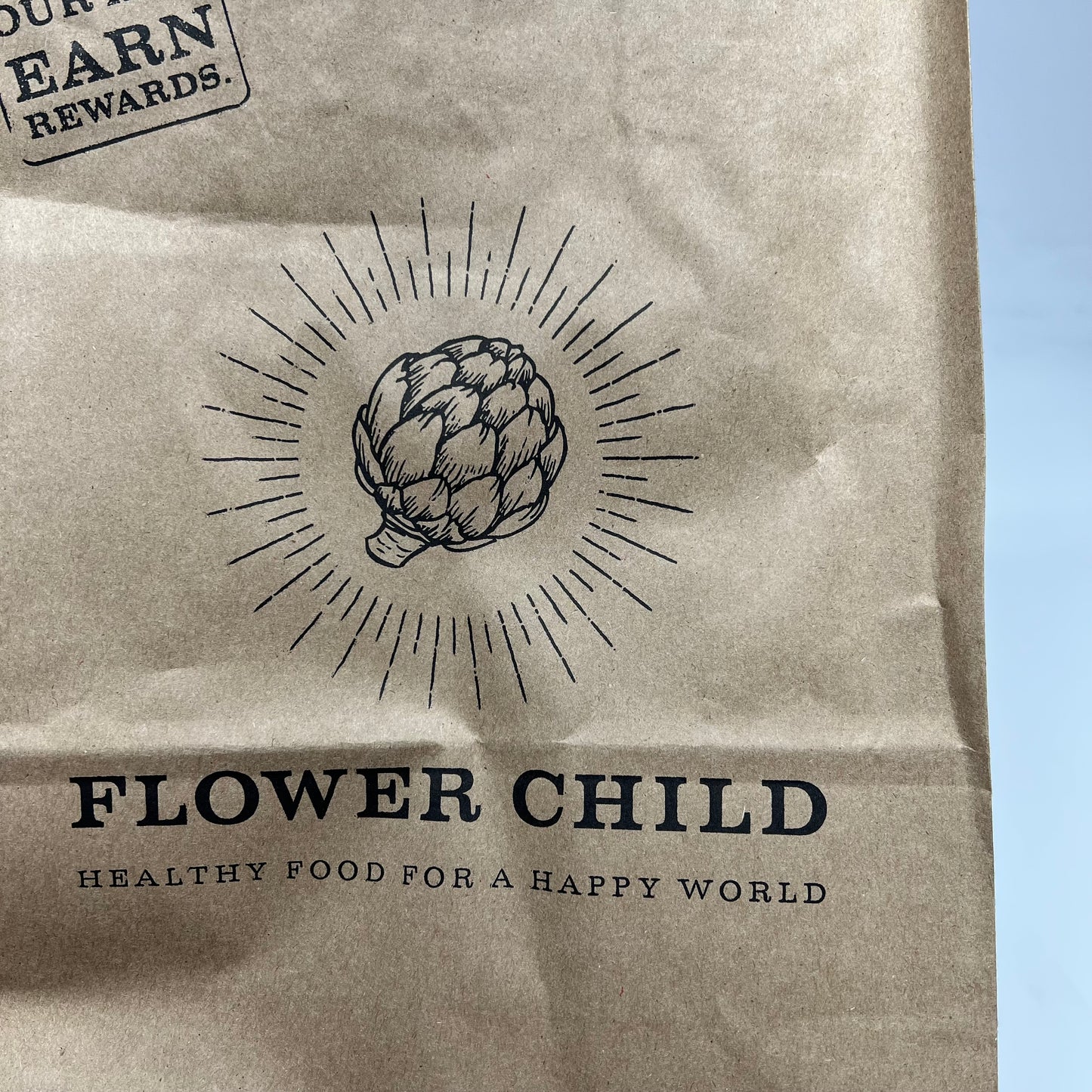 ZA@ FLOWER CHILD  (250 PACK) Healthy Food for Happy World Paper Grocery Bags  13"x10" Brown