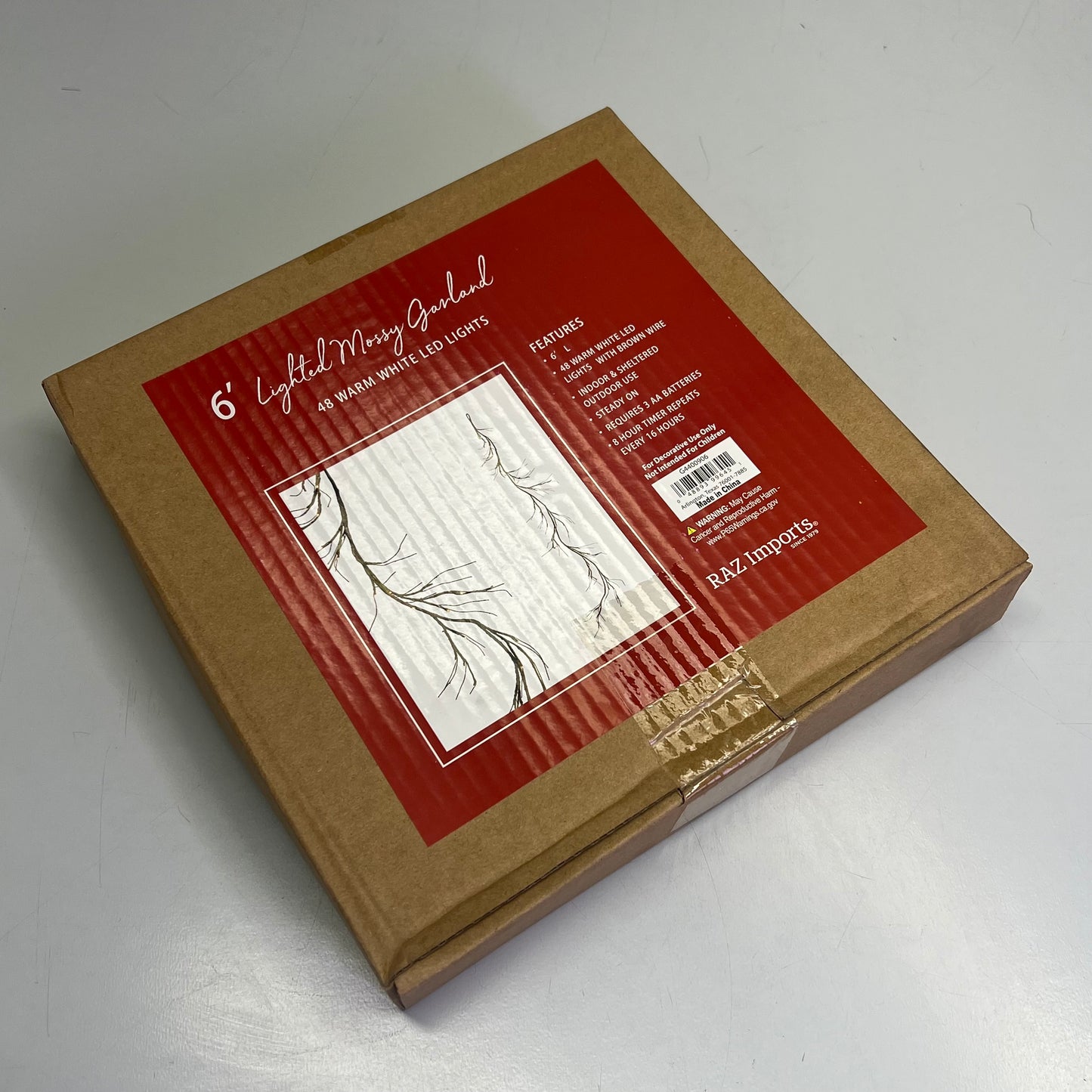 RAZ IMPORTS Lighted Mossy Garland Decoration W/ 48 White Lights 6' G4400906