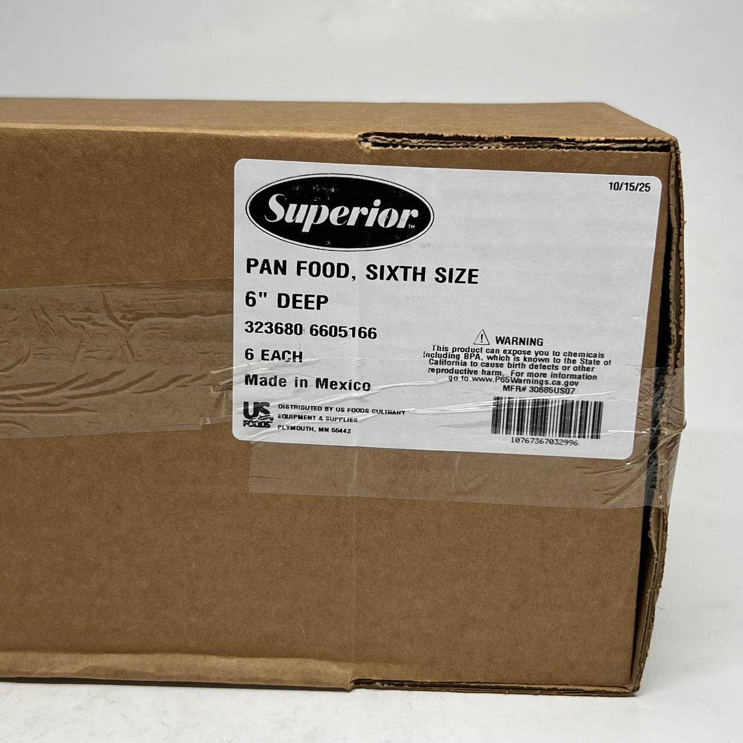 SUPERIOR (6 PACK) Pan Food, Sixth Size 6" Deep 323680