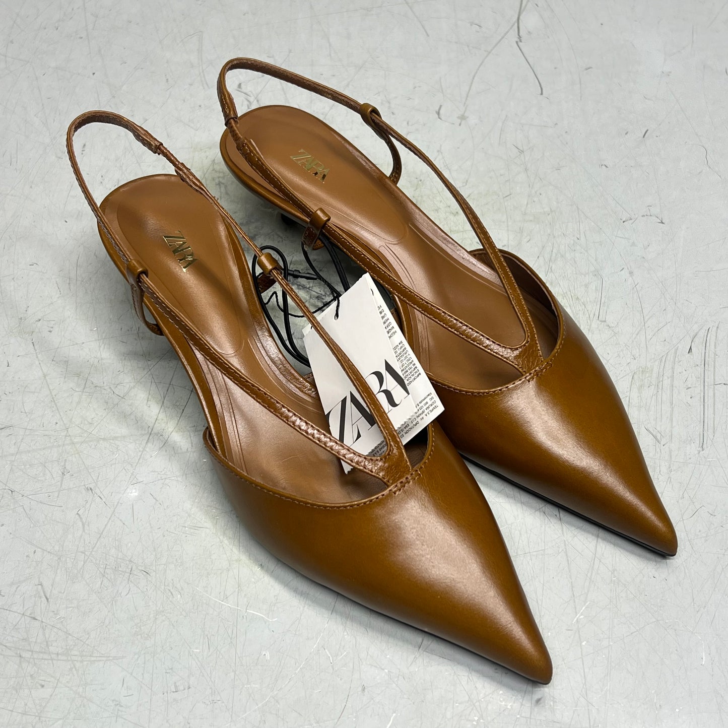 ZA@ ZARA Leather Pointed Toe Heel Sandal Women's Sz EU 38 / US Sz 7.5 Brown