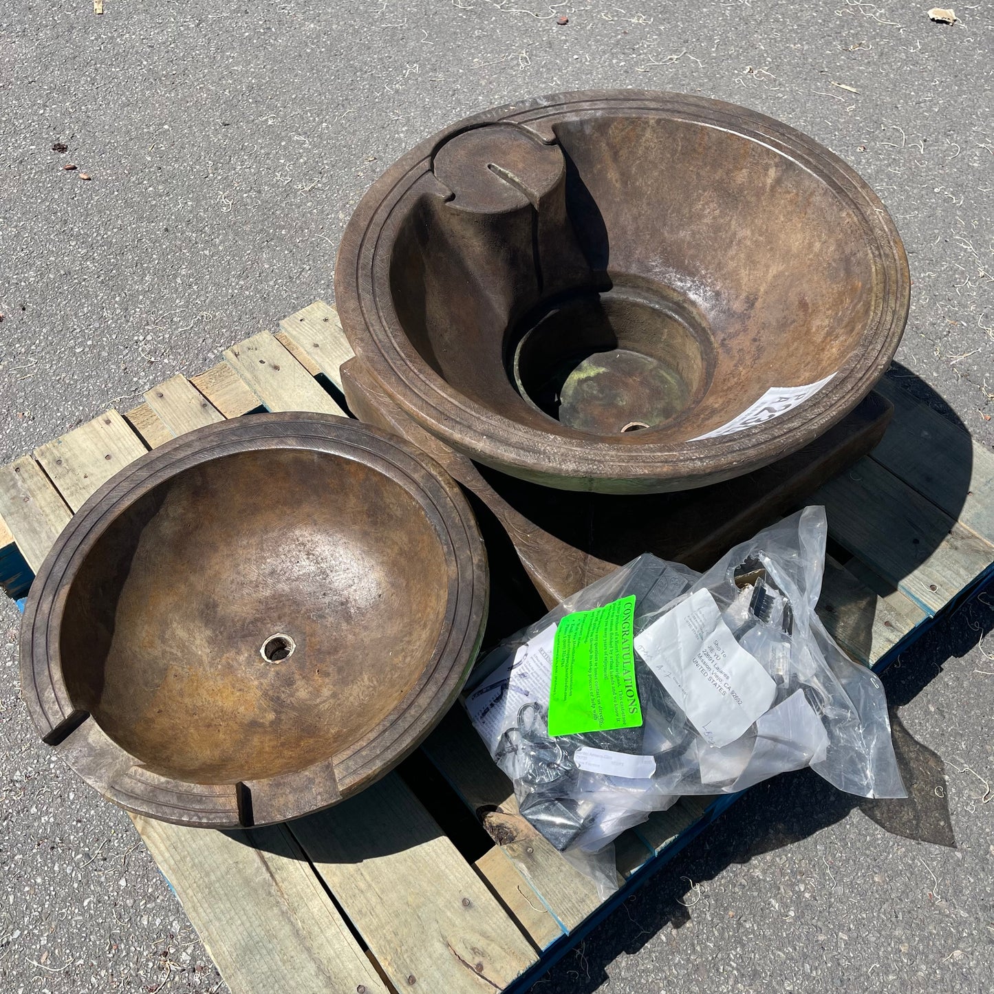 ZA@ Pallet of HENRI STONECASTERS Wave Fountain Stone Basin Parts (AS-IS)
