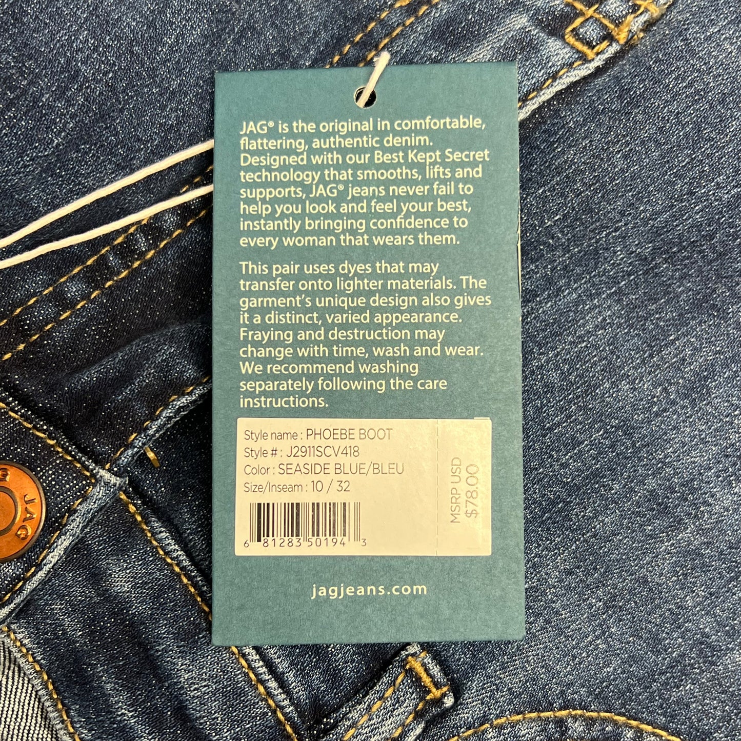 JAG Phoebe High Rise Bootcut Jeans Women's Sz 10/32 Seaside Blue J2911SCV418