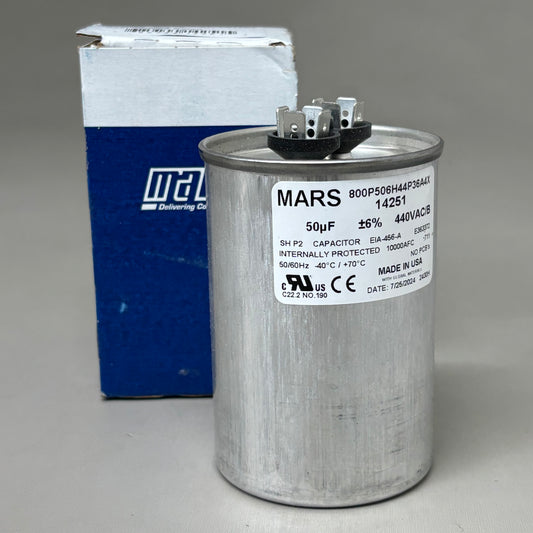 MARS Motor Run Capacitor Round 50 MFD 440/370 VAC Dual Voltage Rated 14251