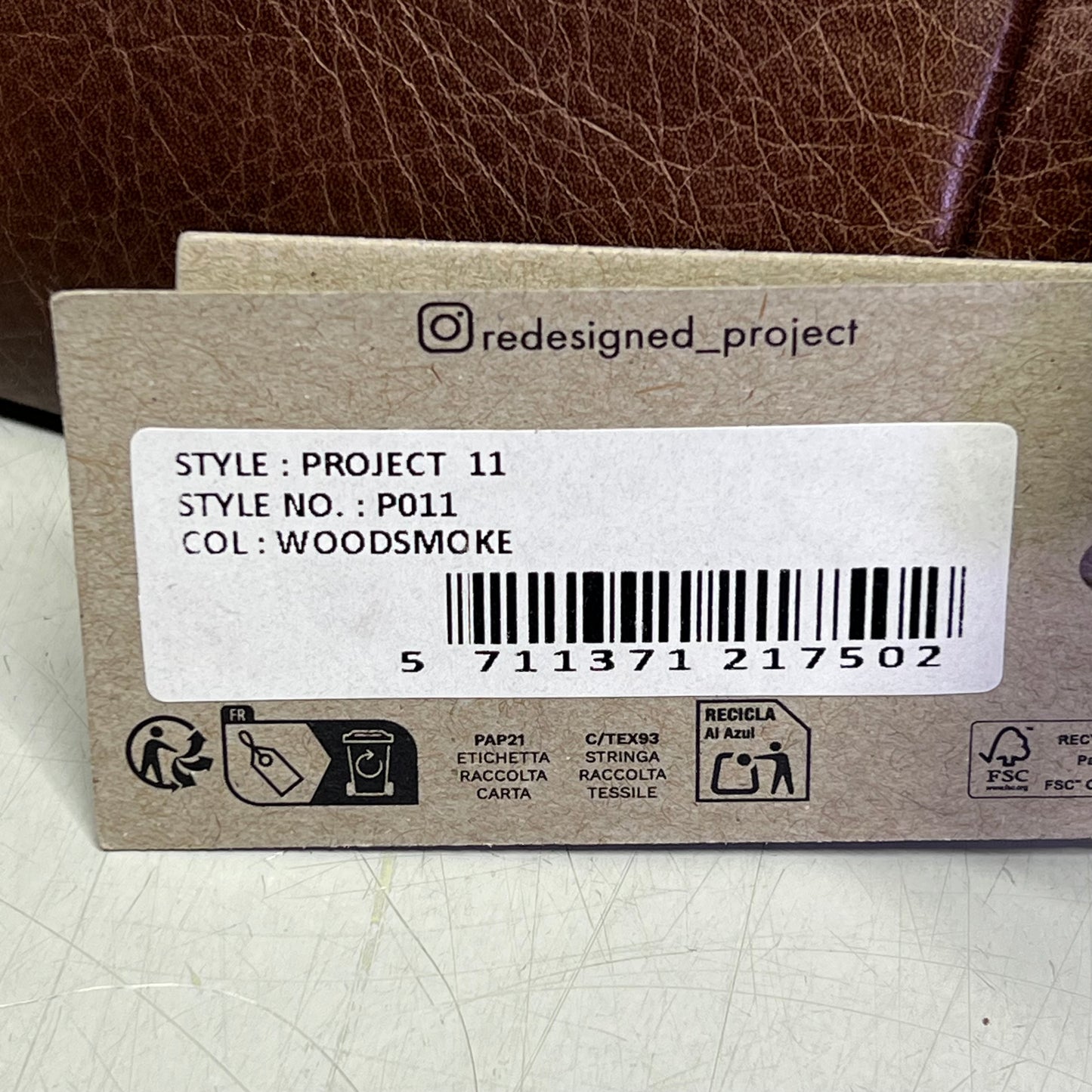 RE:DESIGNED Genuine Leather Project 11 Triangular Zip Bag 10"x3" Woodsmoke P011