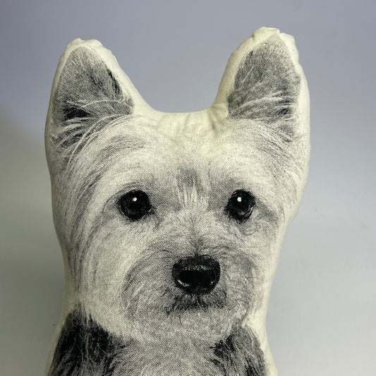 BRODERPRESS Hand Silkscreened Contoured Yorkshire Terrier Pillow 16"x10" B&W