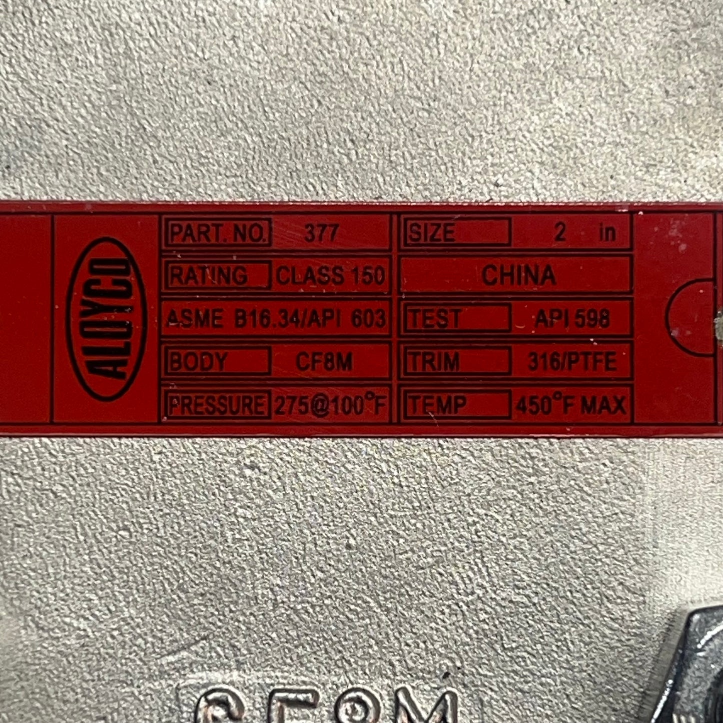 ALOYCO Integral Seat Swing Check Valve 150 Flange API Trim 10 316SS 2" 377C02020