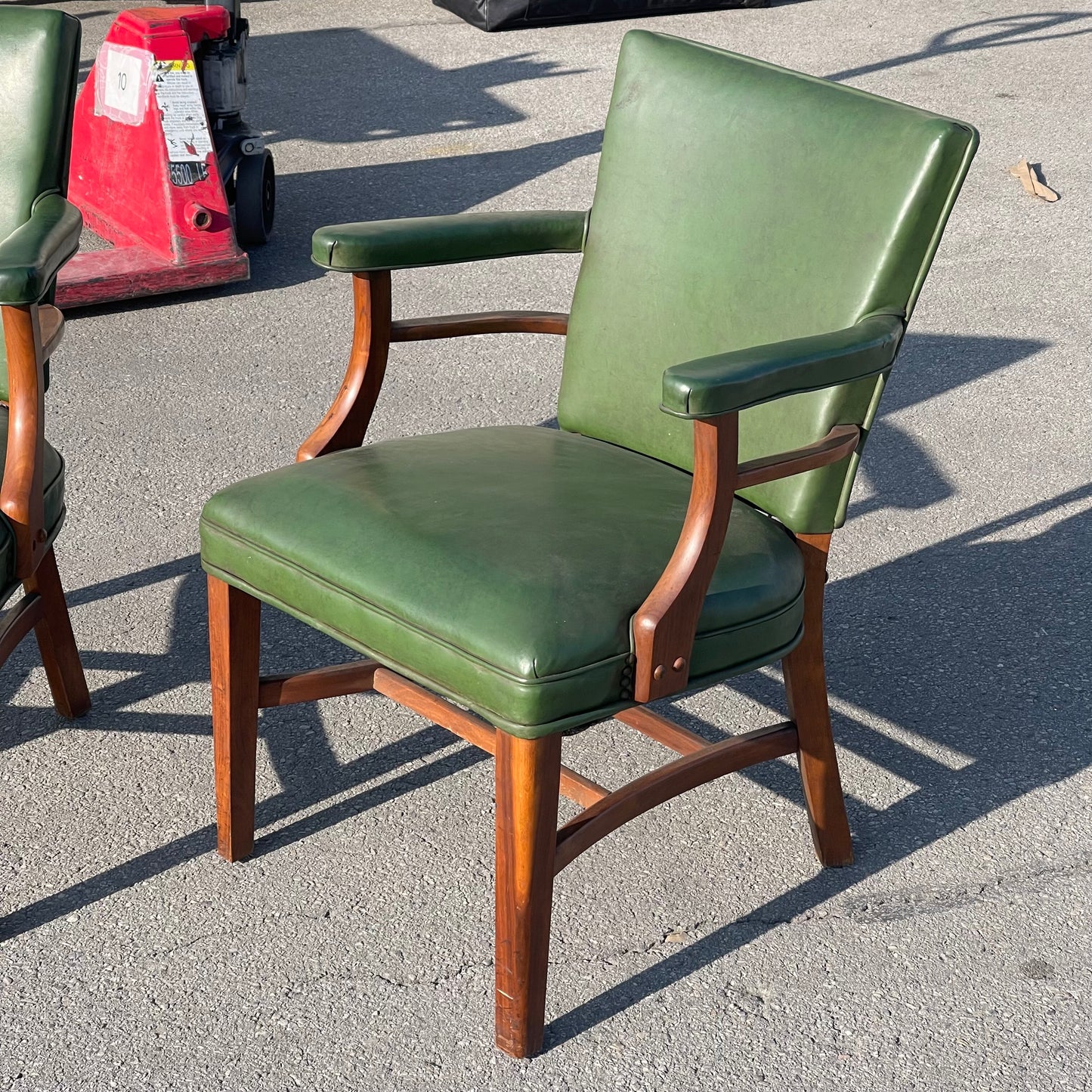 Z@ ANTIQUE Mid Century Modern/Post Art Deco Leather Chairs 34”x24”x24” Mahogany & Green
