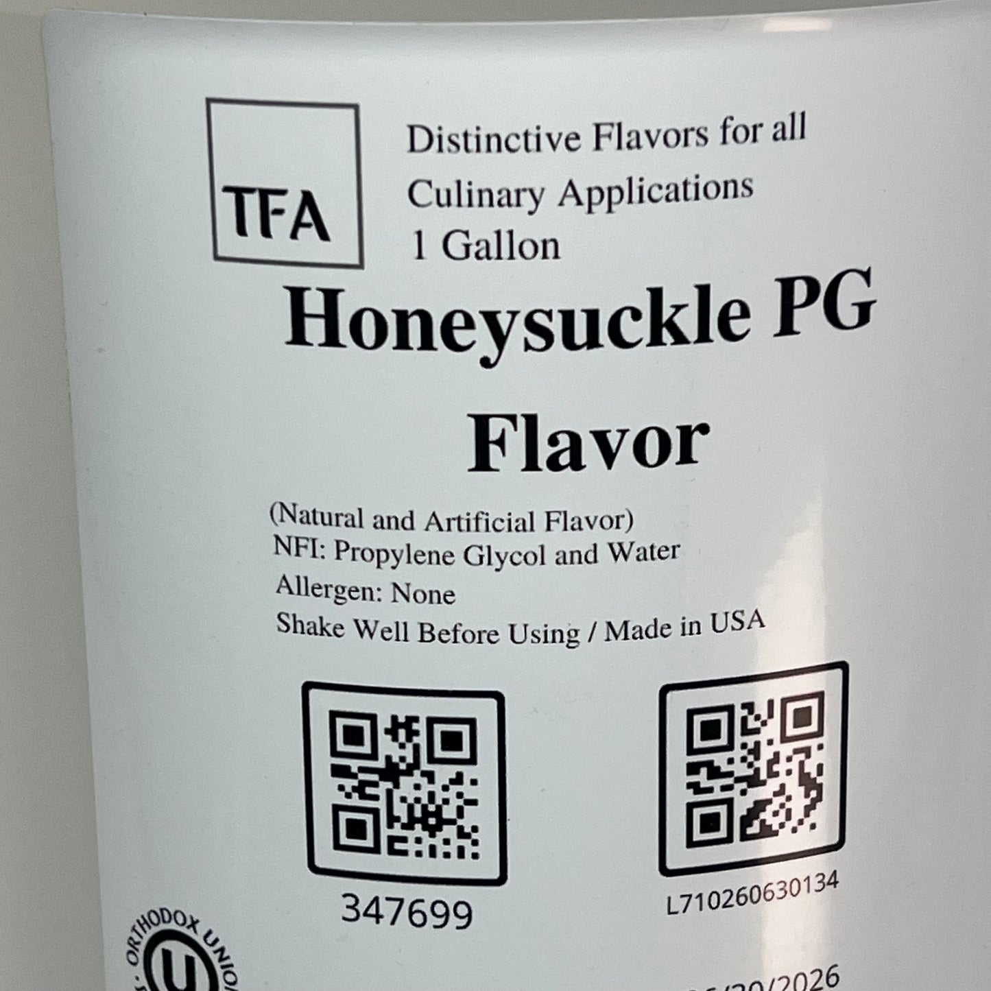 TFA Honeysuckle Pg Flavor Highly Concentrate for All Culinary Applications 1 Gal