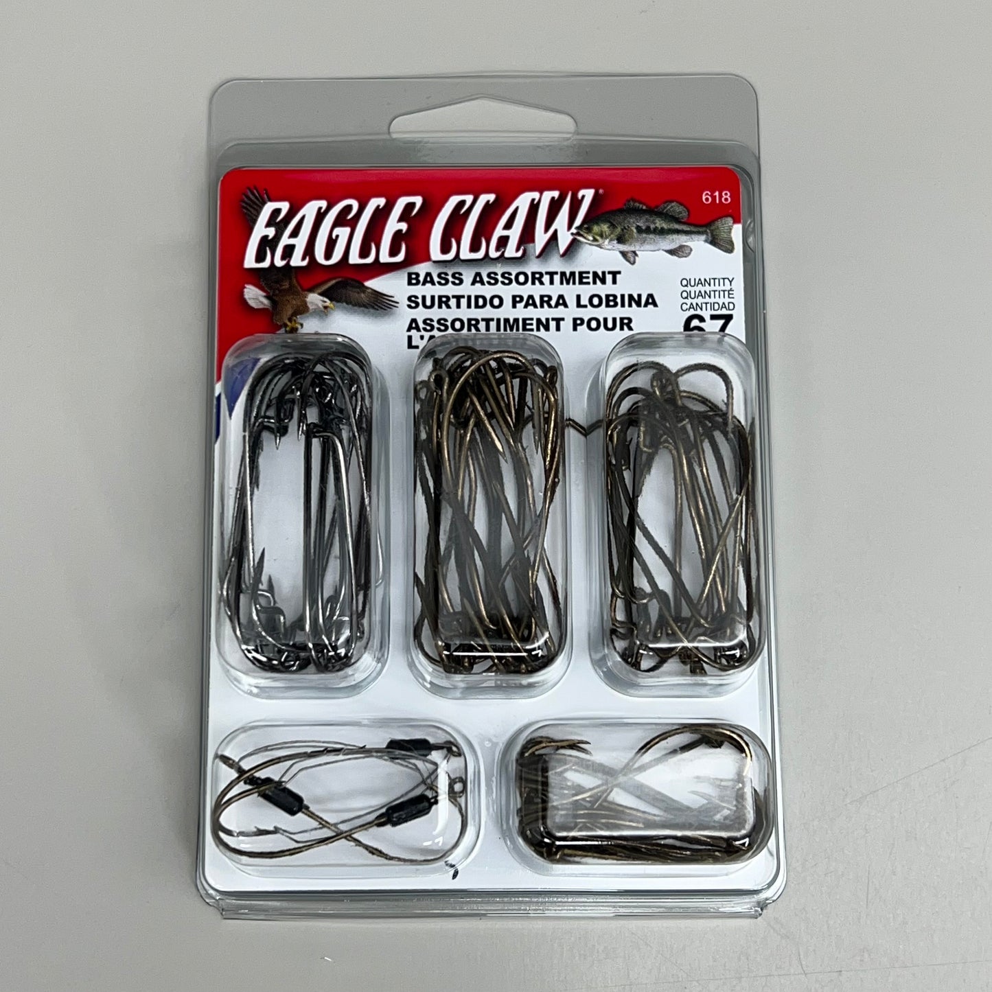 EAGLE CLAW (3 PACK) Freshwater Bass Assortment Bronze/Grey Sizes 1-3/0 67pc 618