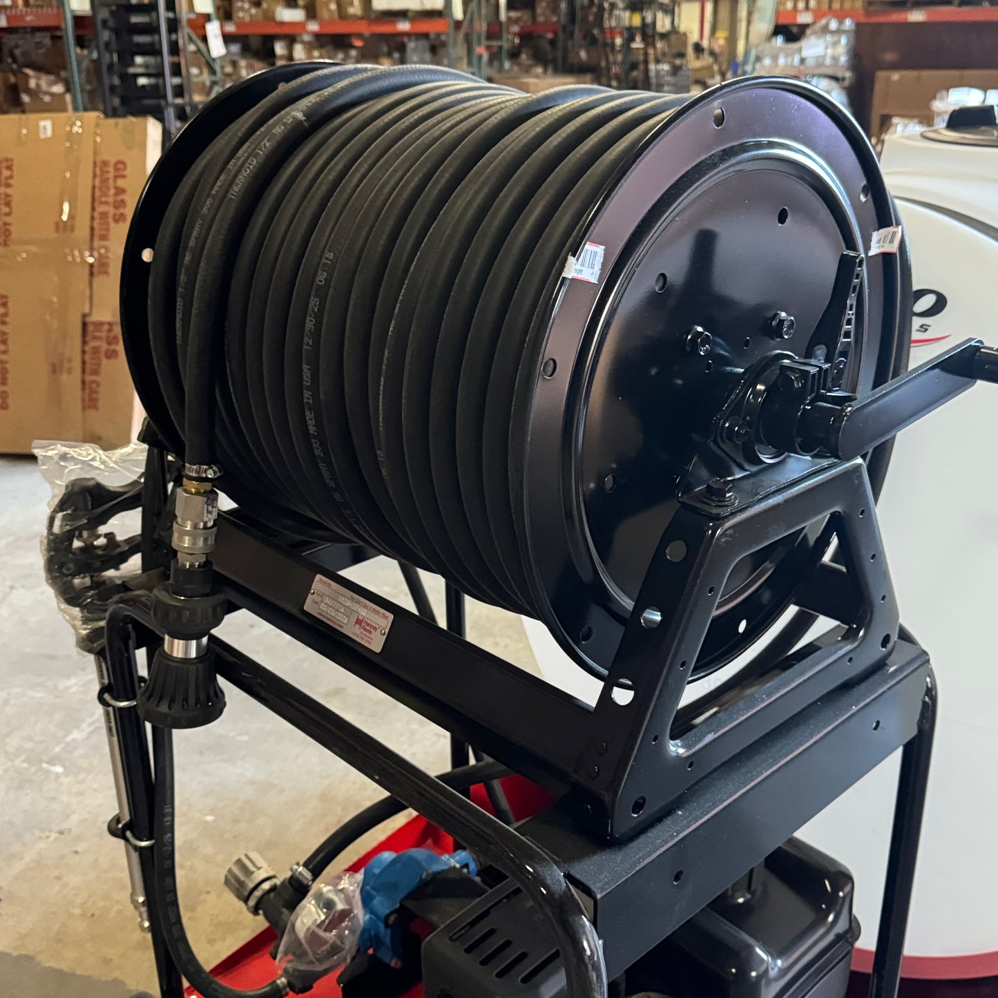 FIMCO 200 Gal. Skid Sprayer Gas 8 Roller Pump - 300' Hose Hand Reel Sz 48.5"L x 38"W x 75.75"H, White LSS-280