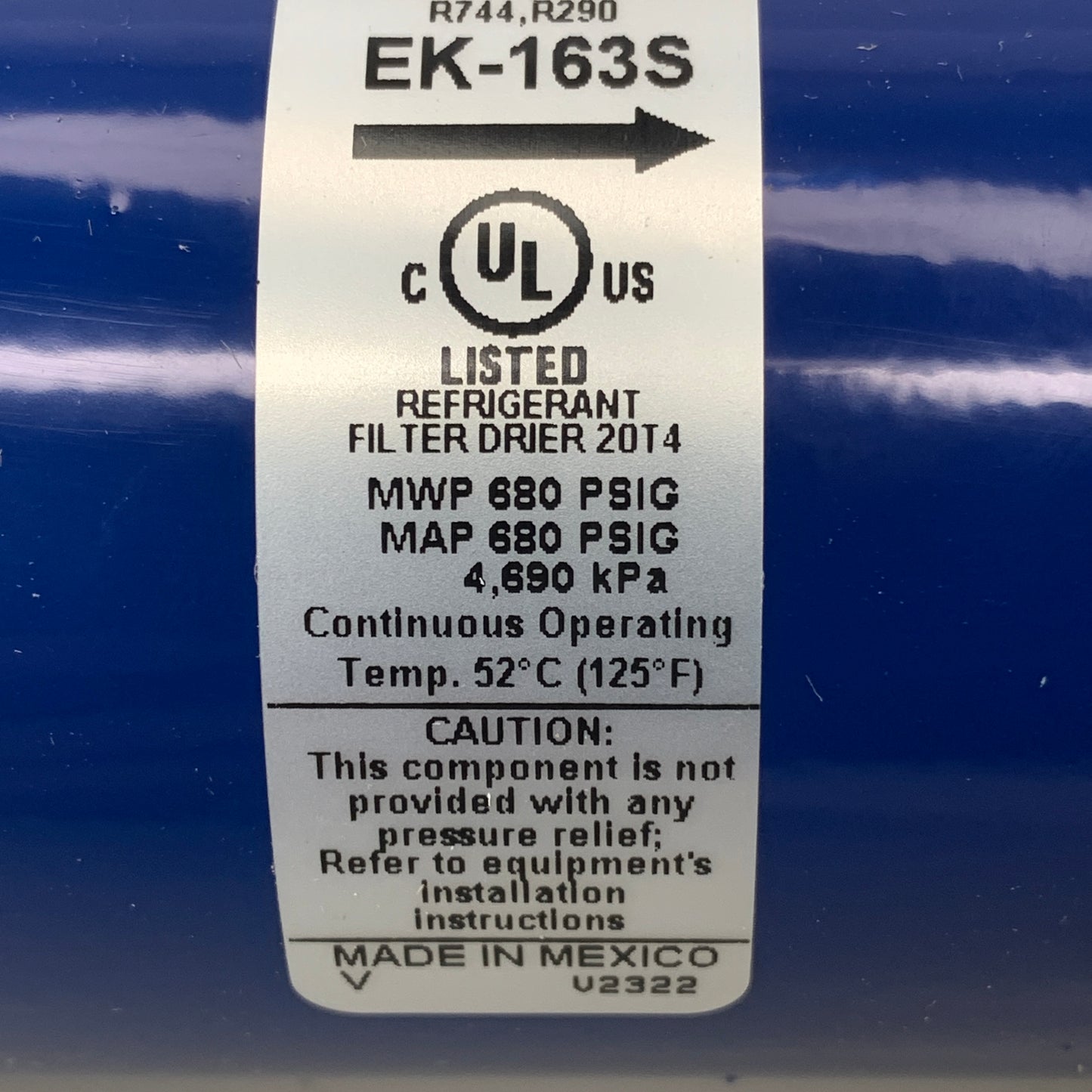 EMERSON Liquid Line Filter Drier, Compacted Bead EK163S - 3/8" 16 in³ 047614