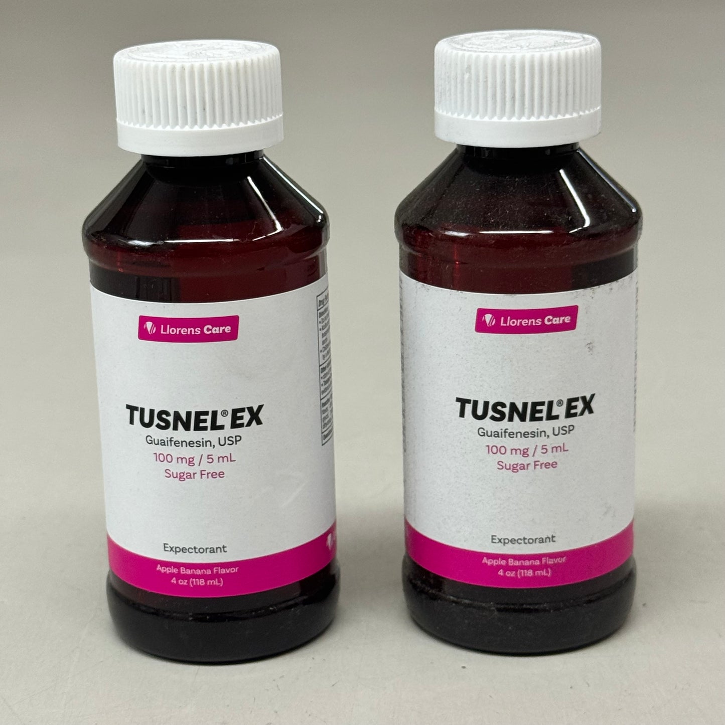 Tusnel EX Guaifenesin MUCUS Expectorant Syrup 4oz (2 bottles) Alcohol-Free, Sugar Free, Dye Free Apple Banana Flavor