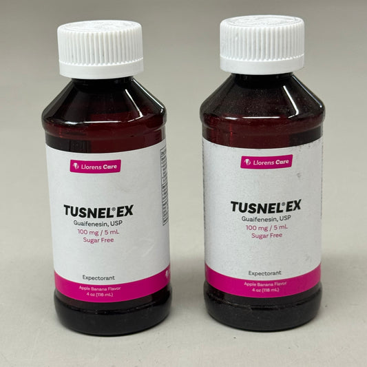 Tusnel EX Guaifenesin MUCUS Expectorant Syrup 4oz (2 bottles) Alcohol-Free, Sugar Free, Dye Free Apple Banana Flavor