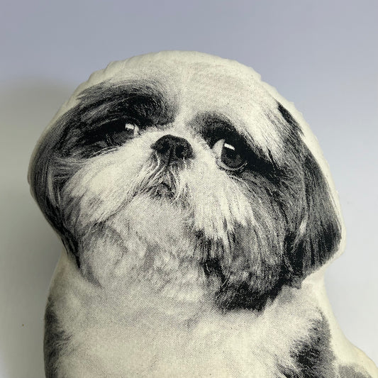 BRODERPRESS Hand Silkscreened Contoured Shih Tzu Pillow 14"x10" Black & White