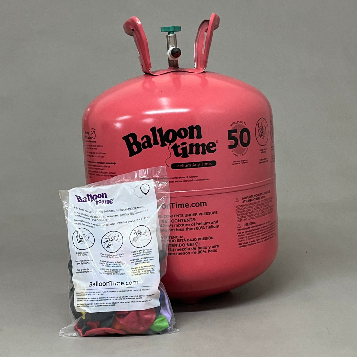 BALLON TIME Jumbo Helium Kit Contains 14.9 Cubic ft w/Balloons As-is Damaged Box