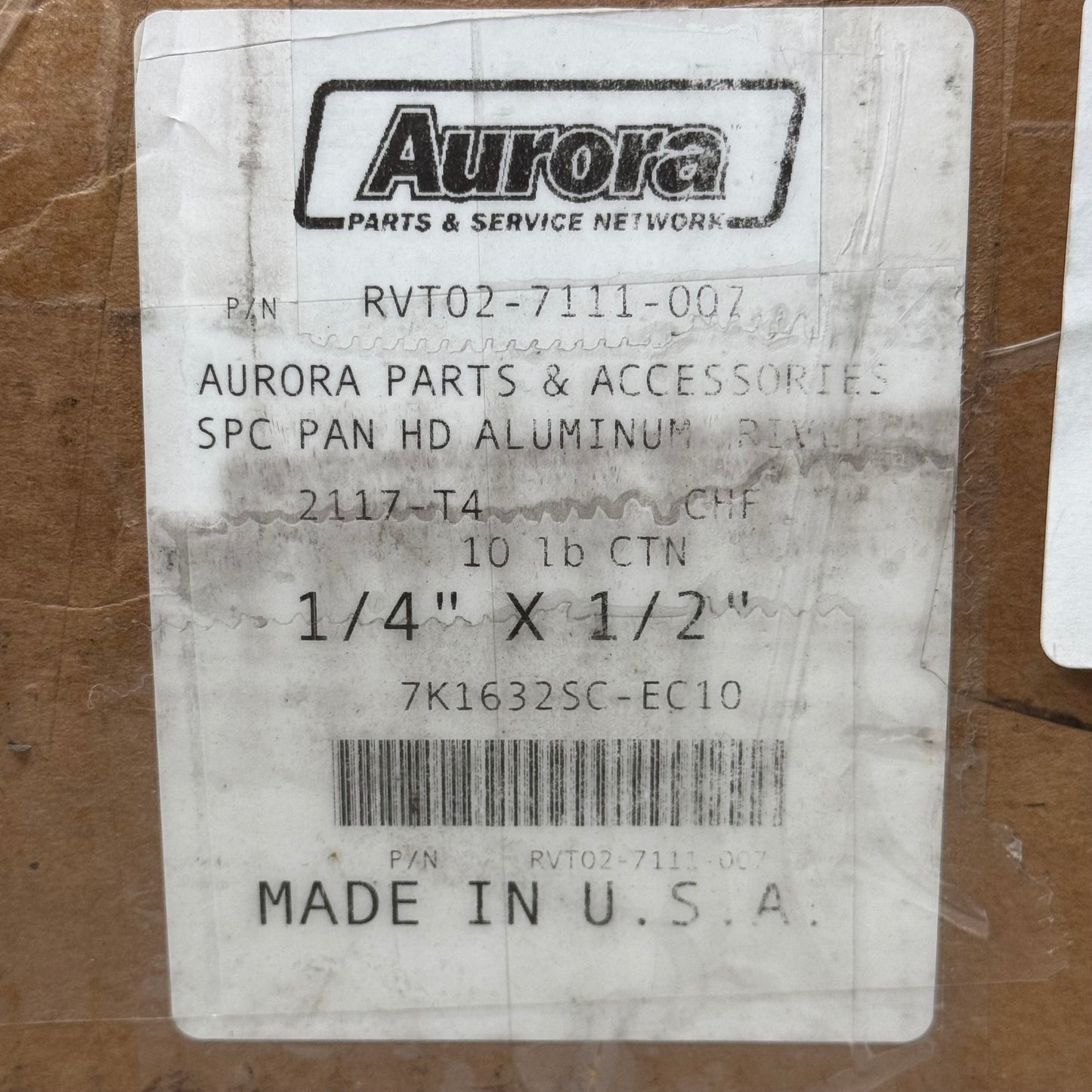 ZA@ AURORA PARTS (10 POUNDS) Aluminum Buck Rivet Alum PH 1/4" x 1/2" RVT02-7111-0002