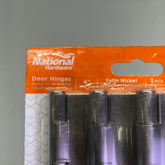 ZA@ NATIONAL HARDWARE (SET OF 3) Flush Removable Pin Steel Door Hinge W/ Hardware 55lb Satin Nickel N830-404