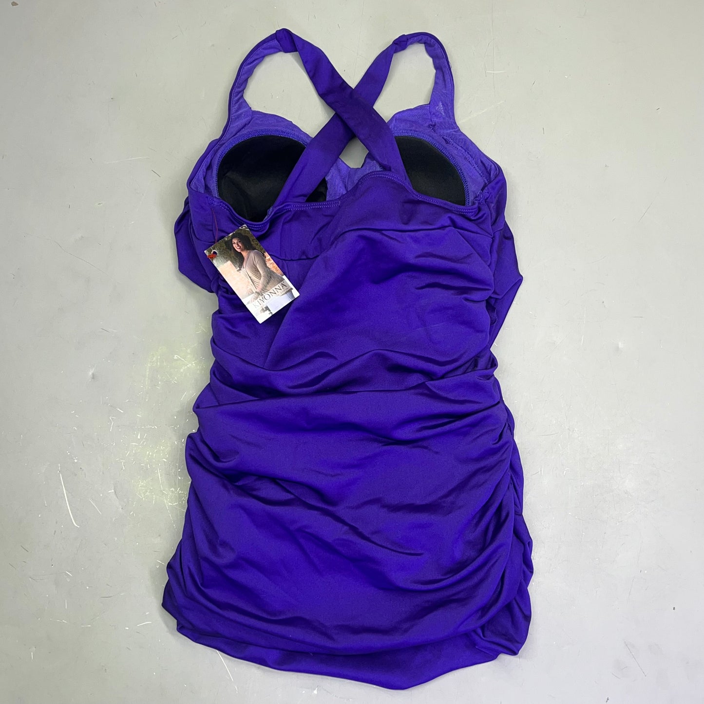 KIYONA Crossover Strap Ruched Built In Bra 1 Piece Swimsuit Women's Sz 0 Purple
