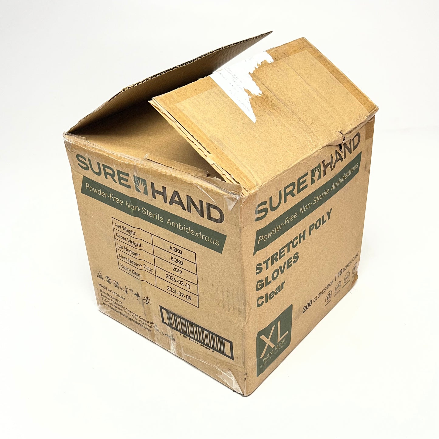 SUREHAND (10 PACK) Powder Free Ambidextrous Stretch Poly Gloves Sz XL Clear