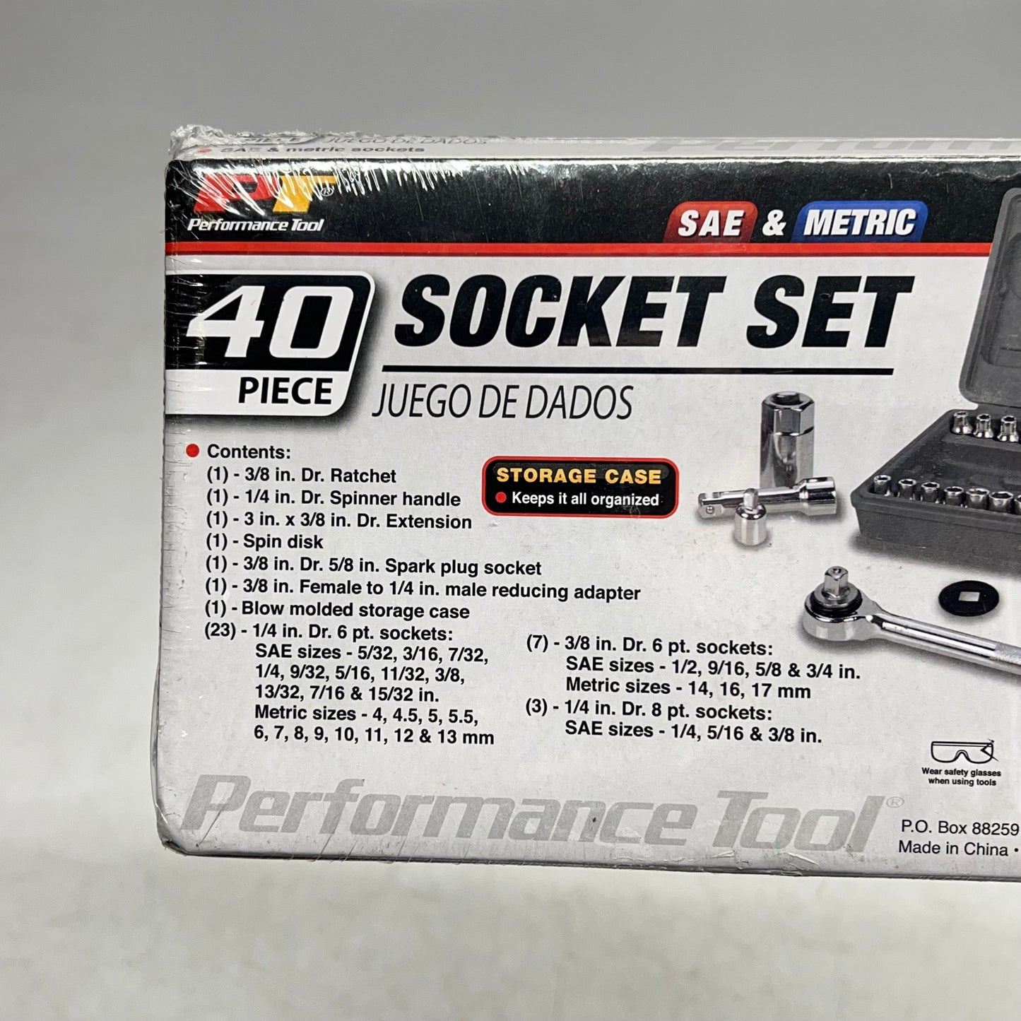 PERFORMANCE TOOL (40 PIECE) Socket Set W/ Ratchet 1/4" & 3/8" Grey/Chrome W1173