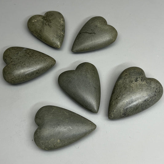 KALALOU Hand Carved SET OF 6 Stone Hearts Dark Grey A5741