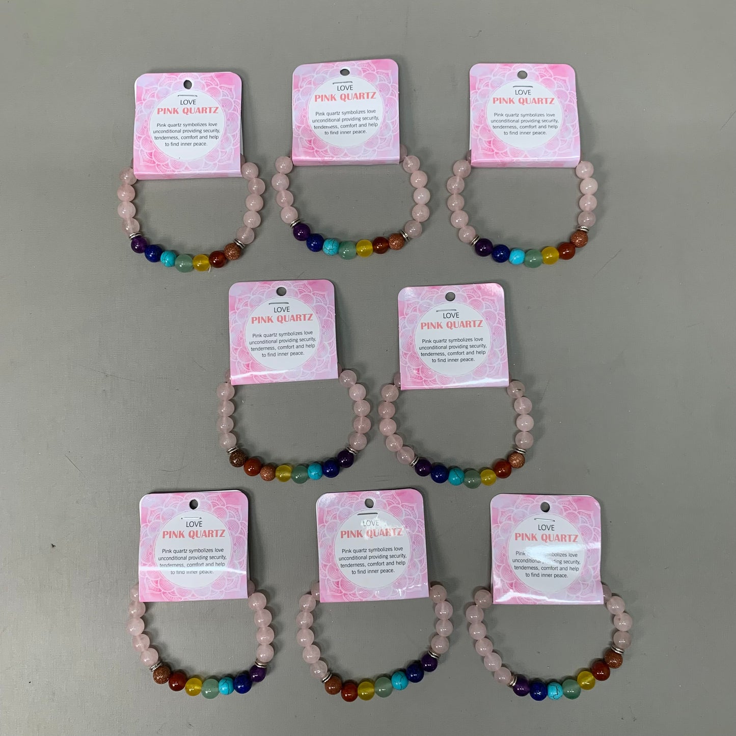 BEST WHOLESALE 8-PACK! Beaded Rose Quartz Rainbow Crystal Bracelets 3" New