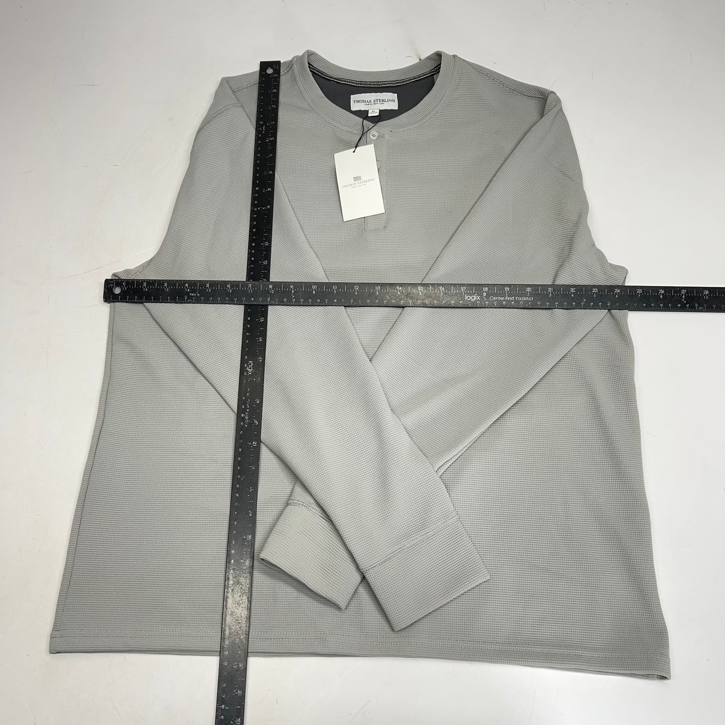 THOMAS STERLING Waffle Knit Half Button Up Long Sleeve Shirt Men's Sz XL Grey