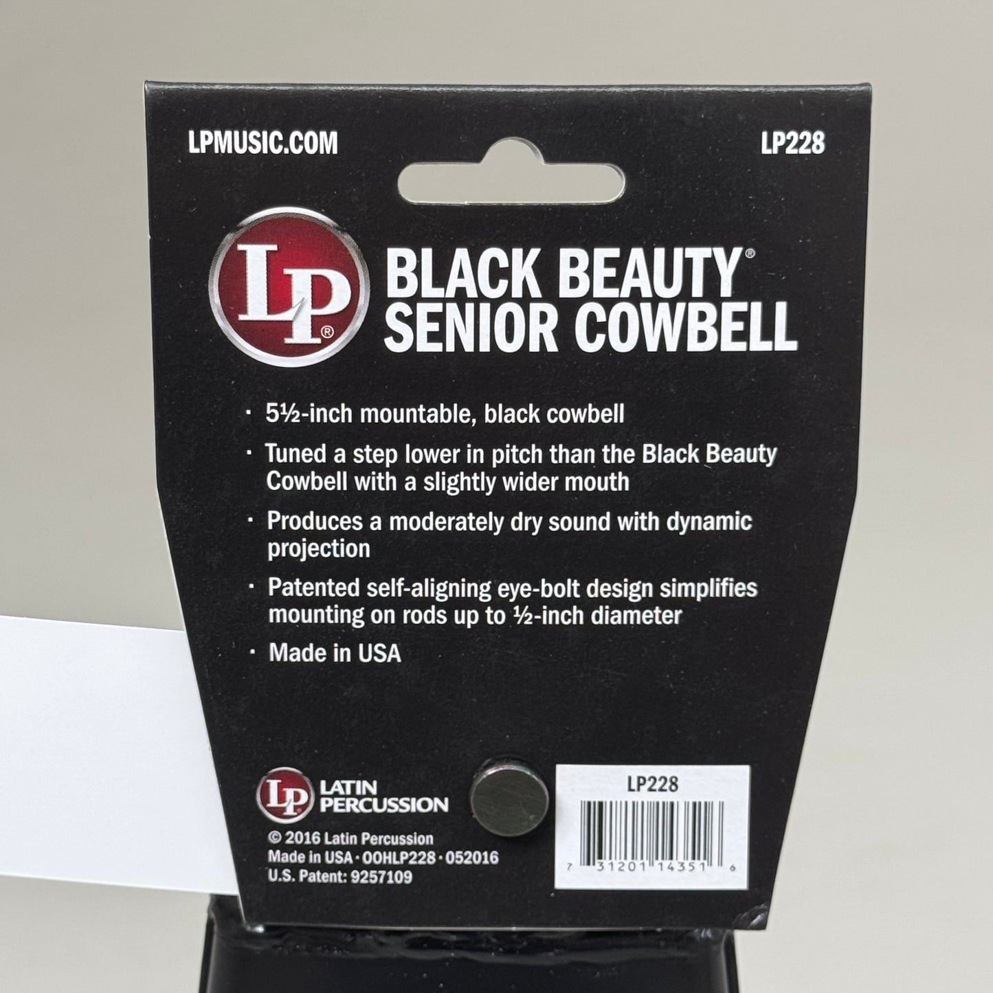 LP MUSIC Black Beauty Senior Cowbell Black 5 1/2 Inch Mountable