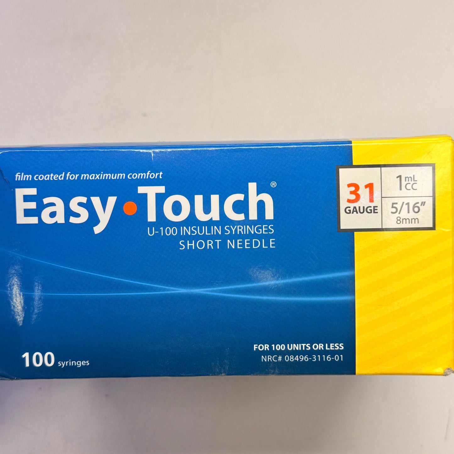 EASY TOUCH (100 PACK) U-100 Insulin Syringes 31 Gauge 1ml CC 5/16" 831165 (New Other)