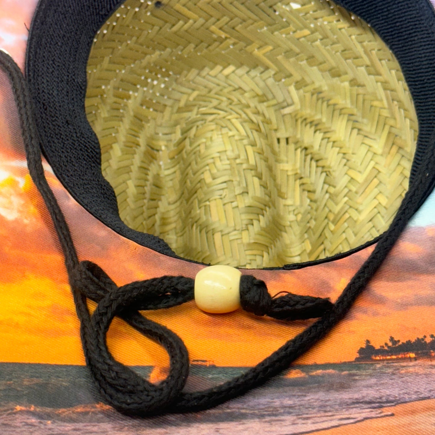 FUN FACTORY Hand Woven Straw Hat w/ Palm Tree Patch & Beach Image FF13956