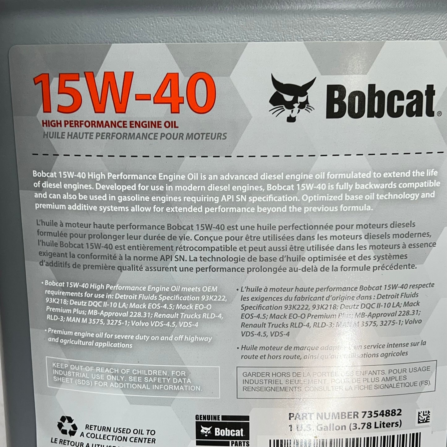 BOBCAT (2 PACK) High Performance Engine Oil 15w-40 for Diesel & Gasoline 1 Gal