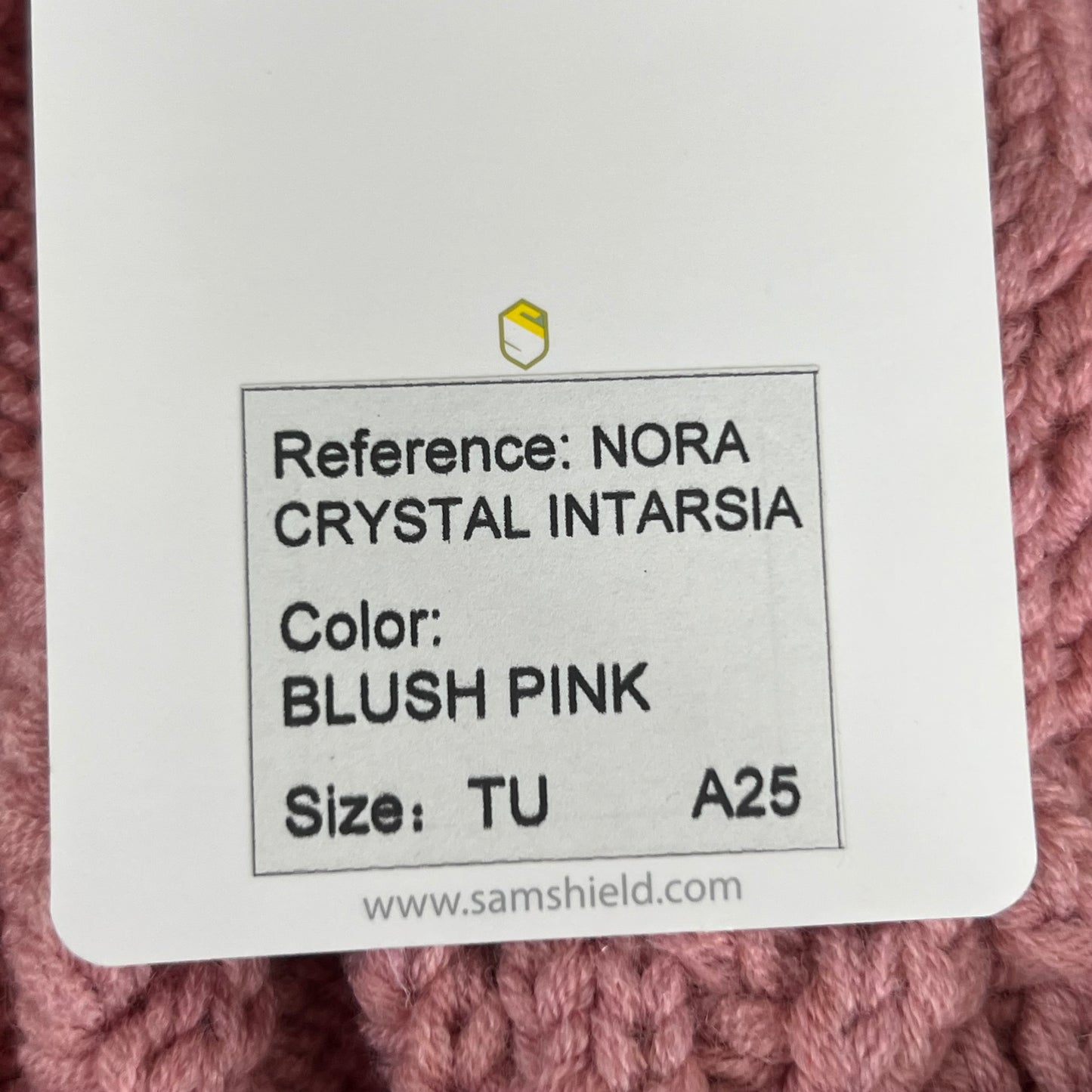 SAMSHIELD Nora Crystal Intarsia Equestrian Beanie Hat Women's Sz One Size Fits All Blush Pink