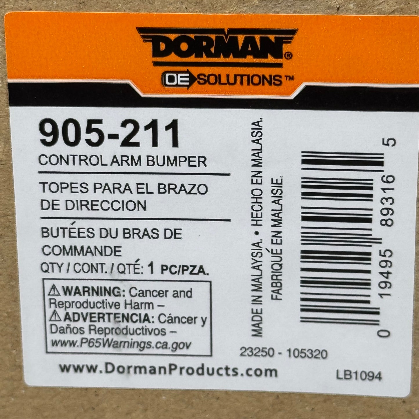 DORMAN Suspension Jounce Bumper for Dodge 2002-94 & Jeep 2006-93 Rubber 905-211