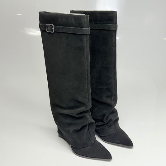 FREE PEOPLE Felicity Foldover Boot Sz 9 WS Knee-High Length Black Suede 84607753