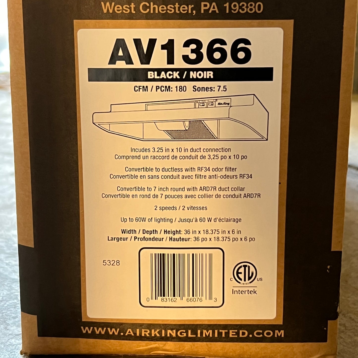 AIRKING Under Cabinet Convertible Range Hood 3.5" x 10" Black AV1366