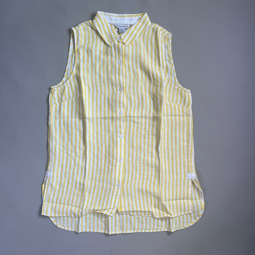 TOMMY BAHAMA Women's Cabana Stripe Shirt Sleeveless Island Sun Yellow Size M (New)