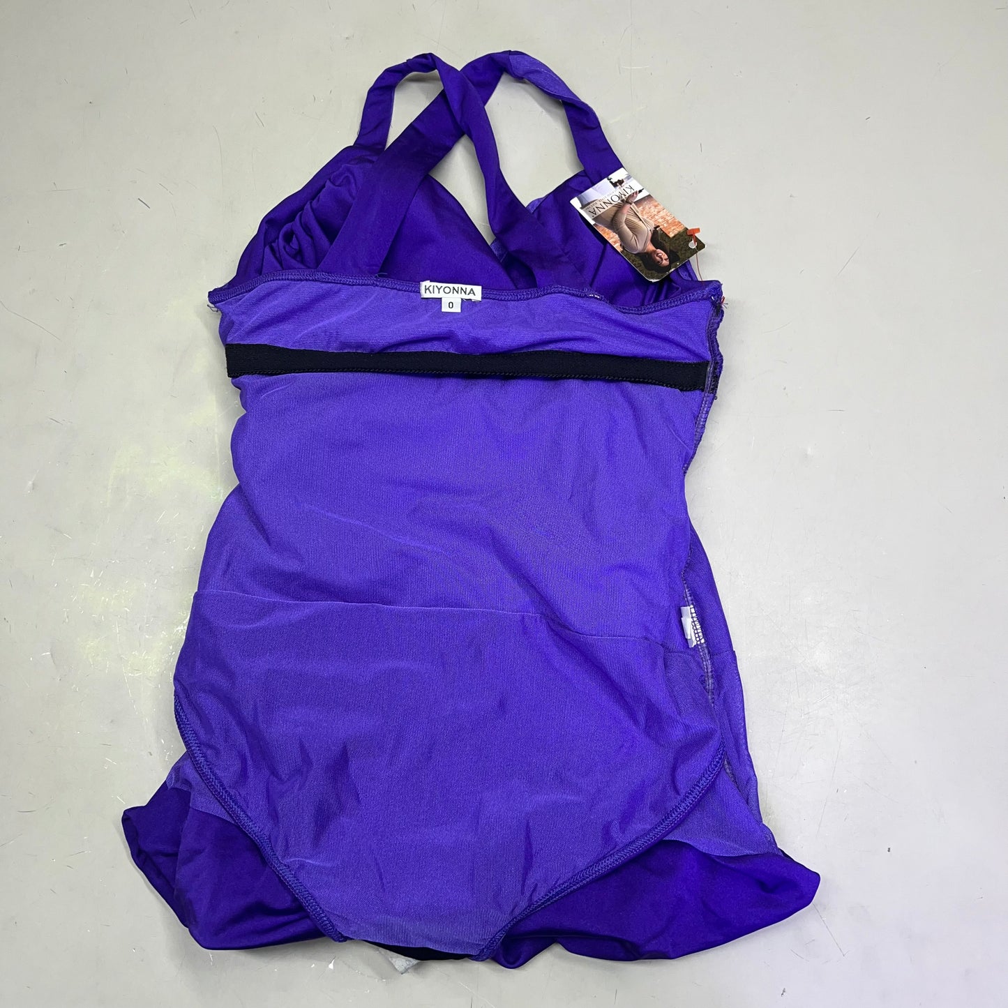 KIYONA Crossover Strap Ruched Built In Bra 1 Piece Swimsuit Women's Sz 0 Purple