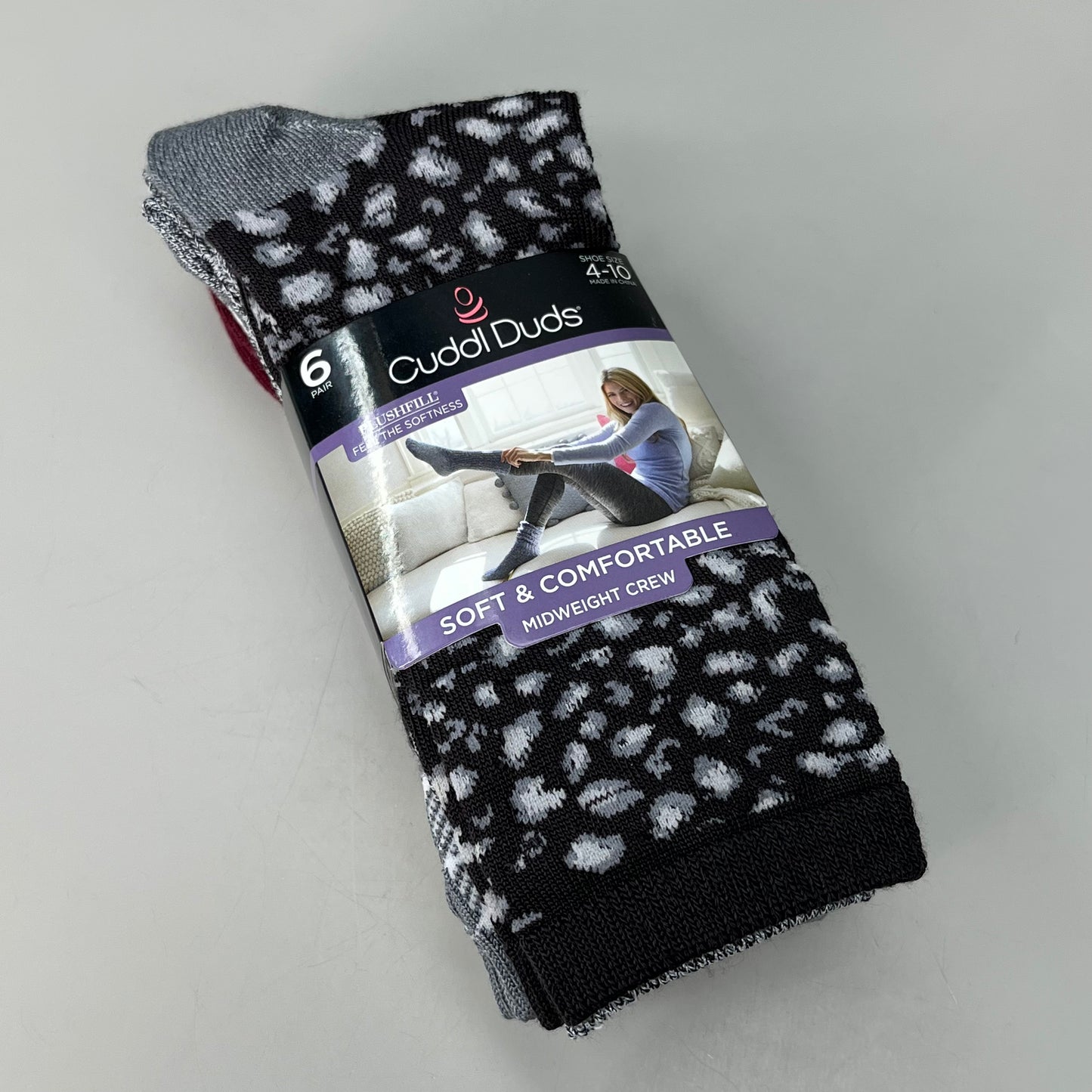 CUDDLE DUDS Super Soft Midweight Crew Socks 6 Pair Sz 4-10 Zinfandel (New)