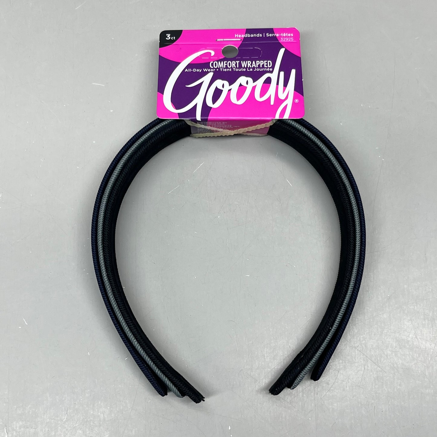 GOODY (3 Pack of 3) Comfort Wrapped All-Day Wear Headband Black/Navy/Grey 3000755