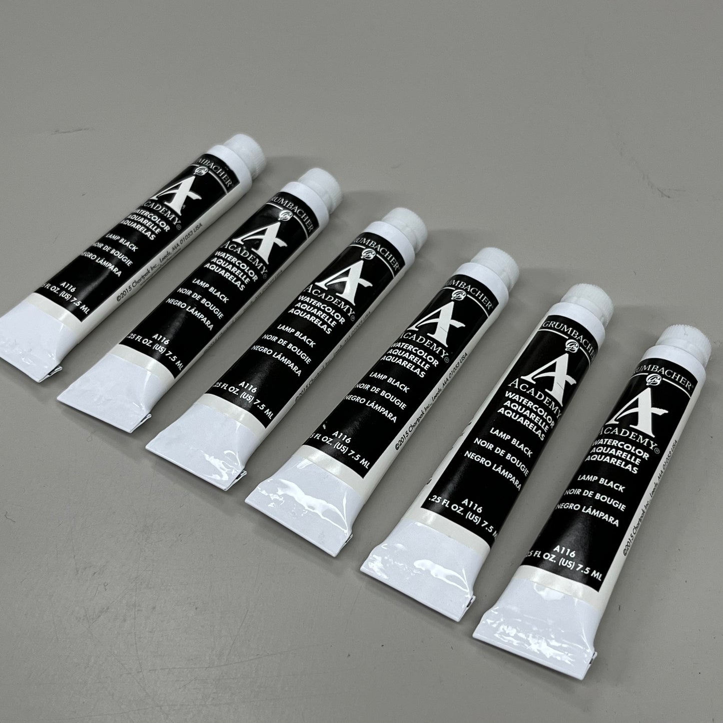 GRUMBACHER 6-PACK! Academy Watercolor Paint Lamp Black .25 fl oz / 7.5 ml 0223 (New)