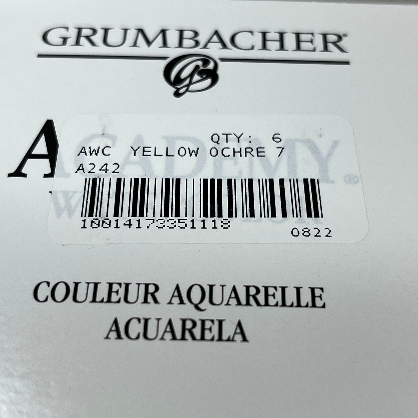 GRUMBACHER 6-PACK! Academy Watercolor Paint Yellow Ochre .25 fl oz / 7.5 ml 0822 (New)