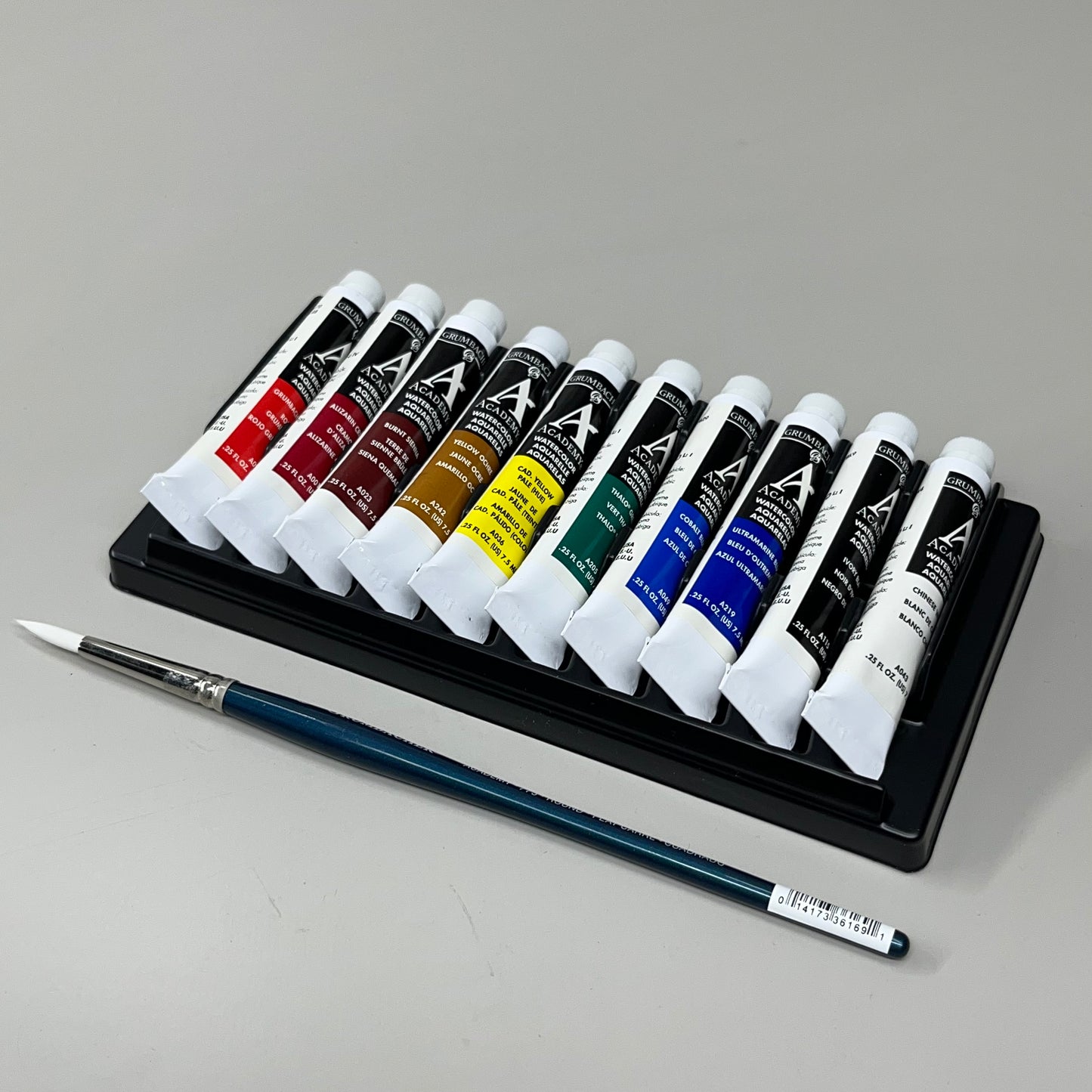 GRUMBACHER Academy Watercolor Paint 10-Color Set w/ Palette, & Brush Sz 7.5 ml / .25 fl oz 2010 (New)