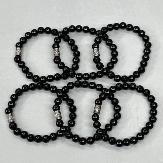 BEST WHOLESALE 6-PACK! Beaded Black Crystal Bracelets 3" Silver Jewel New