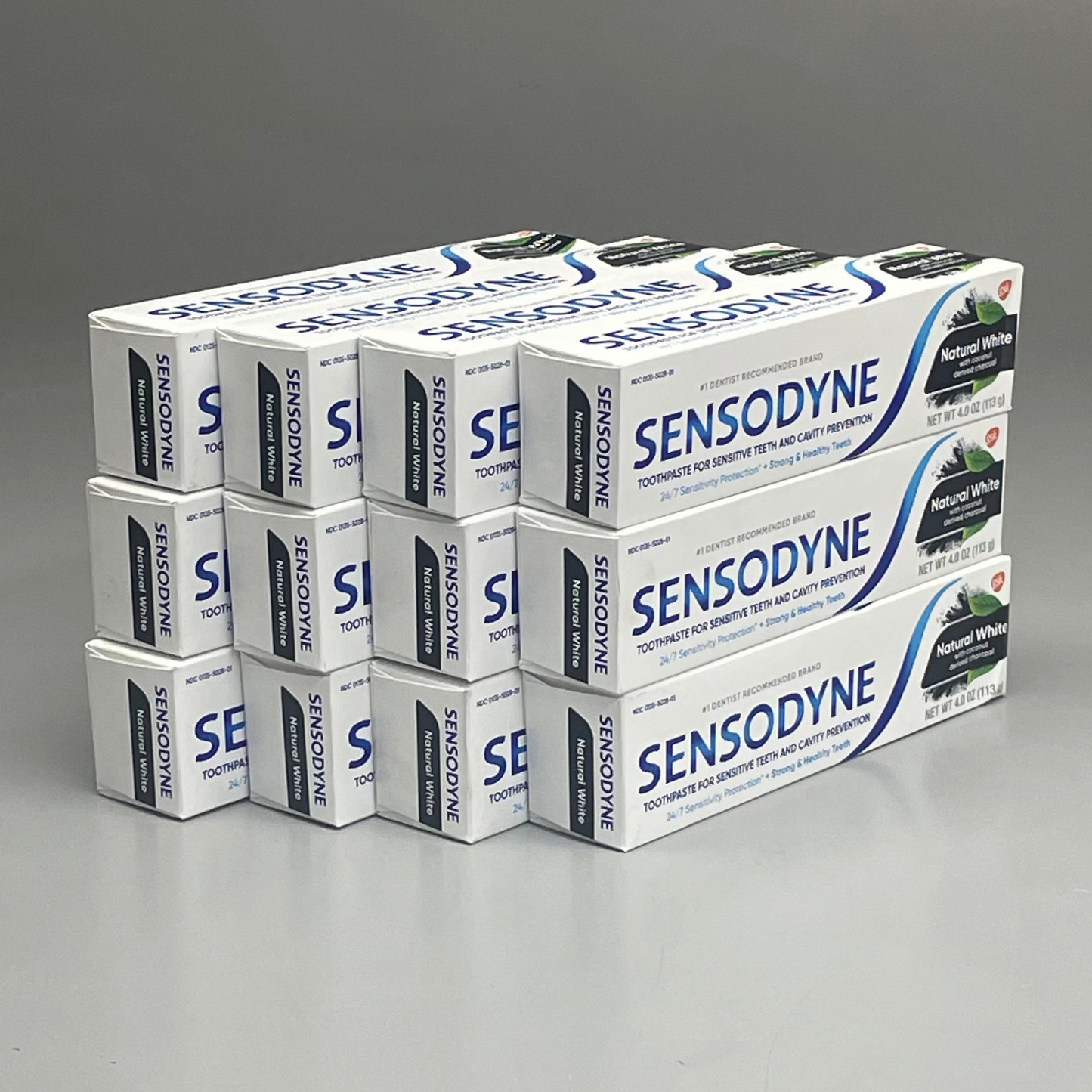 ZA@ SENSODYNE (12 PACK) Natural White Toothpaste w/Coconut Charcoal 4 oz Each EXPIRED 05/24