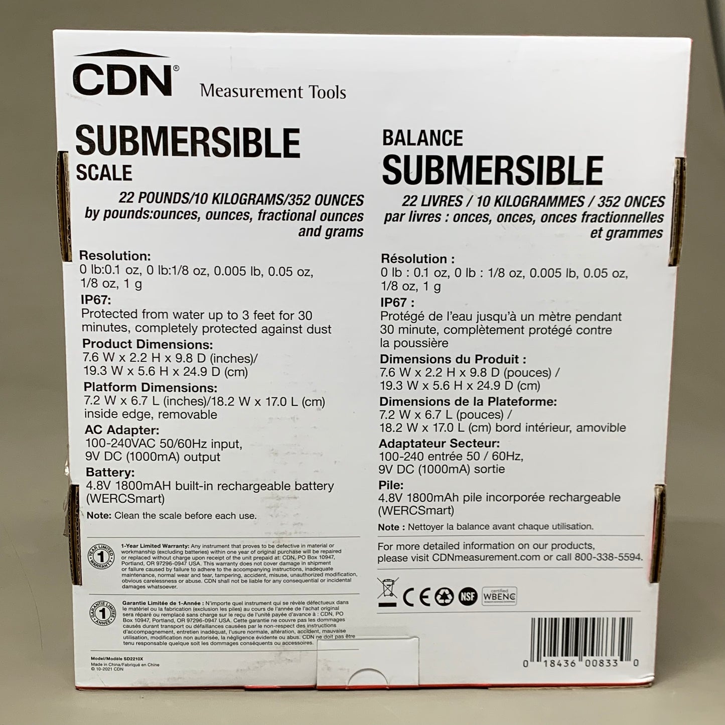 CDN (New!) SD1110X Submersible 22 Pound Digital Scale