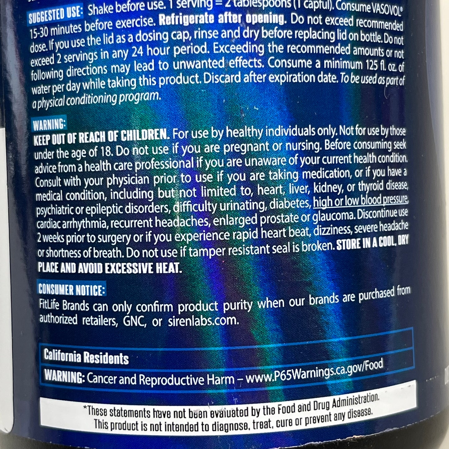 SIREN LABS VasoVol Liquid Muscle Pump Volumizer 32.5 FL oz. 960ML Exp PayWut