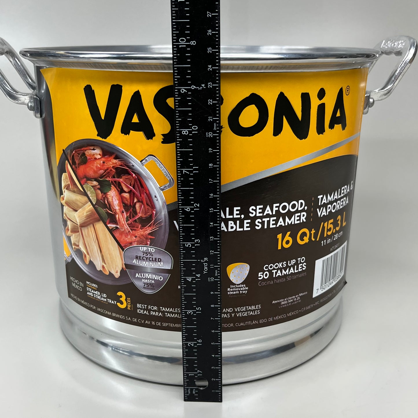 VASCONIA Steamerpot Lid and Tray Aluminum Stainless 16 qt Silver 713411 (New)