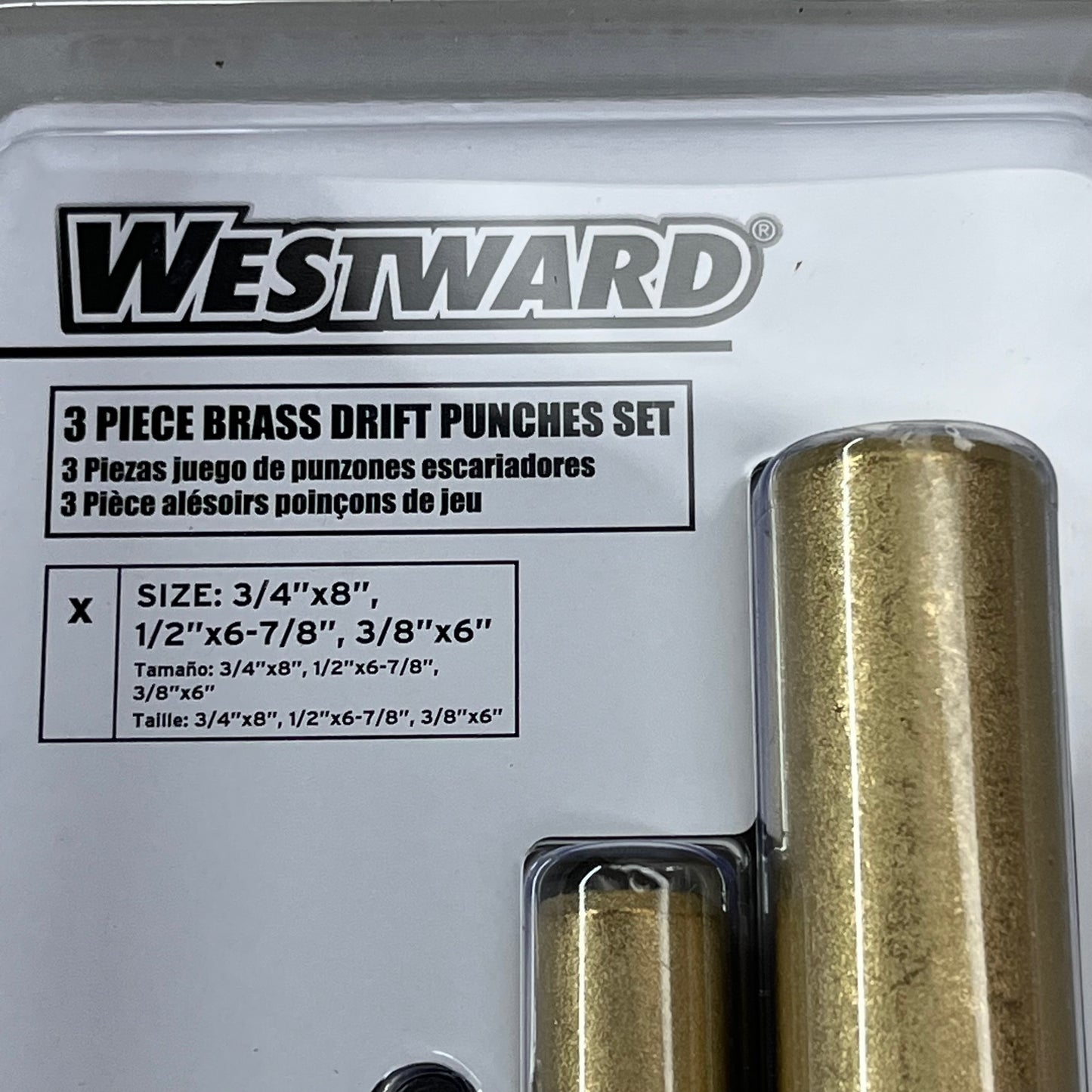WESTWARD 3-Piece Brass Drift Punches Set 3/4" x 8", 1/2" x 6-7/8", 3/8" x 6" 2AJL3